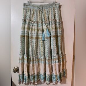 Soft Surroundings Bohemian Teal, Cream & Gold Maxi Skirt size approximately a M